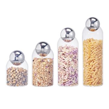 Glass jar with stainless steel ball lid for kitchen storage