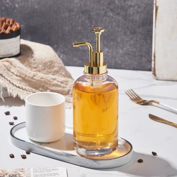 Multi-purpose Refillable glass bottle with pump for syrup and honey