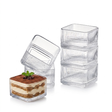 Square ribbed glass dip bowl dessert cup set of 6