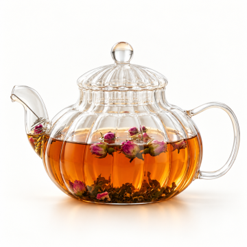 Eden & Willow striped glass teapot brewing rose and black tea