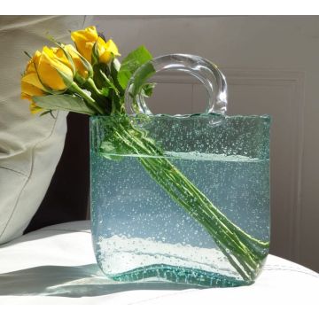 Hand-blown glass decorative vase with natural bubble texture and modern aesthetic
